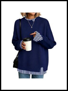 Women's Oversized Knit Sweater Long Sleeve Crew Neck Pullover
